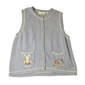 Vintage 90s Y2K Pastel Blue Kawaii Cottage Kidcore Knit Granny Sweater Vest L